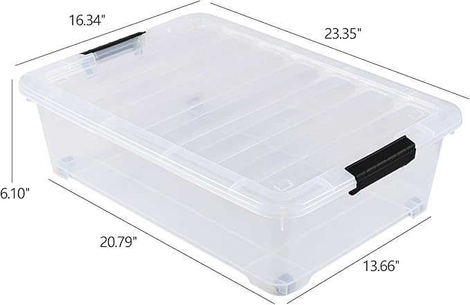 Bringer 4-Packs Under Bed Storage Bins, 25 L Plastic Closet Organizers and Clothes Storage Boxes with Wheels