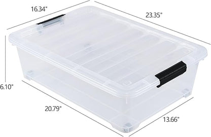 Bringer 4-Packs Under Bed Storage Bins, 25 L Plastic Closet Organizers and Clothes Storage Boxes with Wheels