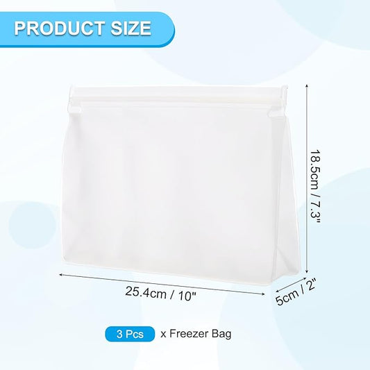 PATIKIL 10"x2"x7.3" Reusable Freezer Bag, 3 Pcs Leakproof Zip Food Storage Stand Up Bags Fridge Snack Vegetable Fruit Ice Container for Long-Lasting Freshness, Transparent