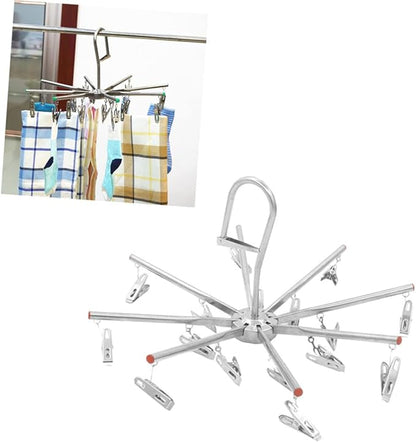 PRETYZOOM Laundry Clip and Drip Hanger with 16 Clips, Foldable Hanging Drying Rack for Hanging Socks, Diapers, Underwear, Towel