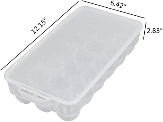 Teyyvn 2-Pack Clear Refrigerator Plastic Egg Holder Storage Bin with Lid, Stores 18 Eggs, F