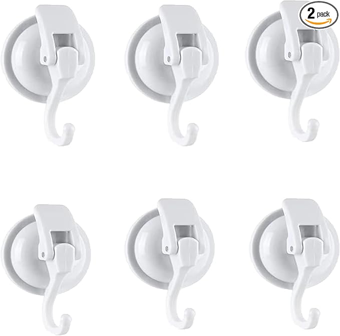 YSSILADI Heavy Duty Suction Cup Hooks for Shower, Bathroom Robe - Vacuum Glass Hooks, Reusable, No Hole Punched, for Garland Decoration (White, 6 Pack)