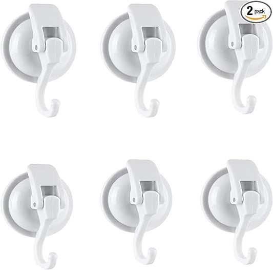 YSSILADI Heavy Duty Suction Cup Hooks for Shower, Bathroom Robe - Vacuum Glass Hooks, Reusable, No Hole Punched, for Garland Decoration (White, 6 Pack)