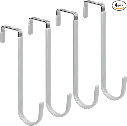 FYY Over The Door Hooks - 4 Pack Upgraded Long Door Hangers Hooks with Rubber Prevent Scratches Heavy Duty Organizer Hooks for Hanging Clothes, Towels, Hats, Coats, Bags Sliver