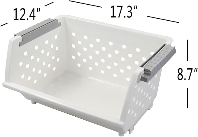 4-Pack Plastic Stackable Storage Basket Organizer, Multi-functional Stacking Basket Bins, White