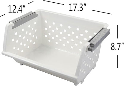 4-Pack Plastic Stackable Storage Basket Organizer, Multi-functional Stacking Basket Bins, White