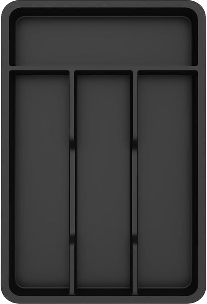 Lifewit Silverware Tray, Cutlery Drawer Organizer Storage for Kitchen, Plastic Flatware Utensil Holder Divider for Spoons Forks Knives Tableware, 4 Compartment, Black