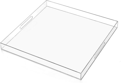 22×22 inches Oversized Clear Acrylic Ottoman Tray Extra Large Decorative Tray Spill-Proof Serving Trays with Handles King-Size Safe Edge Organizer for Coffee Table Countertop Breakfast
