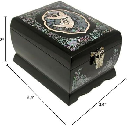 Antique Alive Mother of Pearl Inlay Design Jewelry Box, Wood Jewelry Box, Trinket Case, Keepsake Treasure Chest Box Organizer Holder (Double Crane)