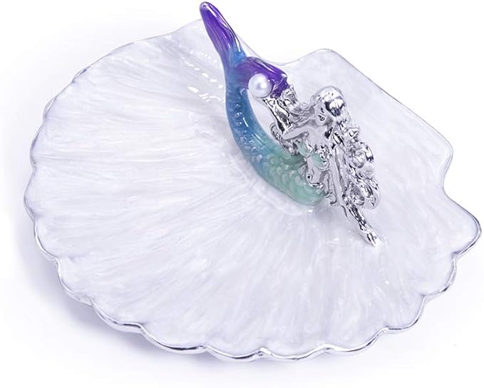 LARAINE Jewelry Tray Ring Display Holder Mermaid Trinket Dish Home Decorative Plate For Earrings Necklace Bracelet Organizer Display (Blue&Purple)