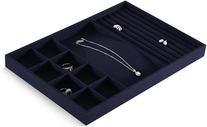 Dansmiy Linen Stackable Multifunctional jewelry Display Tray, Ring Earring Bracelet Necklace Storage Tray, Jewellery Shop Counter Showcase Table Top Organizers, Makeup Table Drawer Insert Jewelry Tray