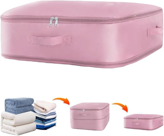 Posurry Space saver bag,for quilts, duvets or other fluffy clothing.Measures 21" L x 16.5" W x 11.2" H when unfolded and 21" L x 16.5" W x 4.8" H when compressed.Pink