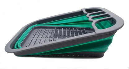 SAMMART Collapsible Plastic Dish Drainer - Foldable Drying Rack Set - Portable Dinnerware Organizer - Space Saving Dishes and Utensil Kitchen Storage (1, Dark Grey/Bluish-Green (w/o Base Board))