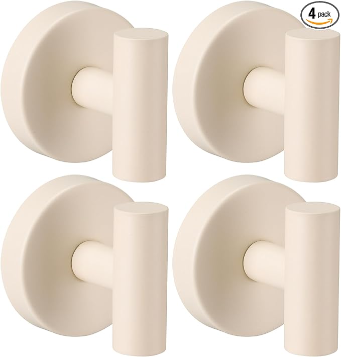 Fenas Suction Cup Hooks for Shower - Bathroom Reusable Hooks for Towels, Robes & Loofah - No-Drill Mounting on Kitchen,Walls,Metal,Glass,Mirrors,Tile & Smooth Non-Porous Surfaces (4, Milk White)