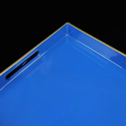 Blue Decorative Coffee Table Tray, Rectangular Plastic Serving Tray with Handles for Living Room, Ottoman, Bathroom, 15.7"*10.2"