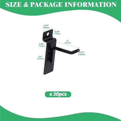 30Pcs 2 Inch/5CM Silver Slatwall Panel Hooks, Heavy Duty Slat Wall Hanging Display Hooks Pegboard Metal Hanger Hook for Gridwall Garage Shop Retail (Wire Diameter 5.6mm/ 0.22”)