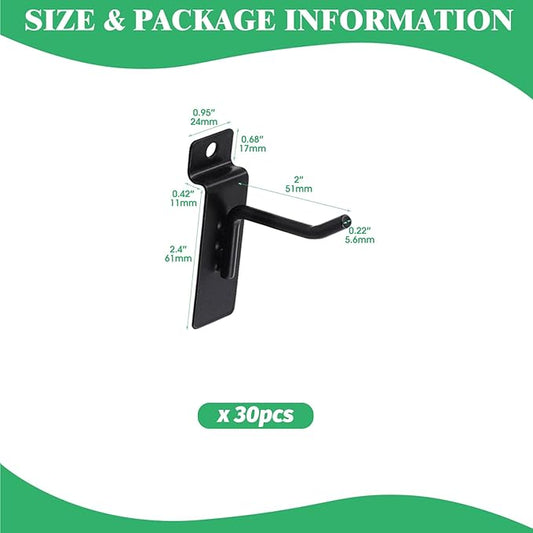 30Pcs 2 Inch/5CM Silver Slatwall Panel Hooks, Heavy Duty Slat Wall Hanging Display Hooks Pegboard Metal Hanger Hook for Gridwall Garage Shop Retail (Wire Diameter 5.6mm/ 0.22”)