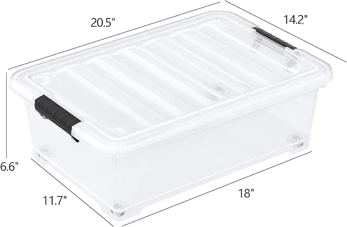 Uumitty 20 Quart Under Bed Shoe Storage Container Bin with Wheels for Underbed, Home or Office Organization, Set of 4