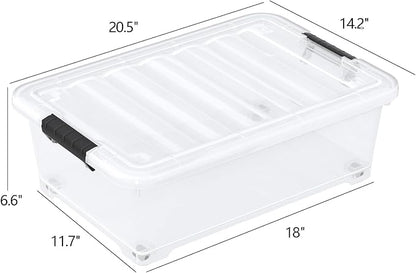 Uumitty 20 Quart Under Bed Shoe Storage Container Bin with Wheels for Underbed, Home or Office Organization, Set of 4