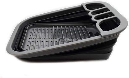 SAMMART Collapsible Dish Drainer with Drainer Board - Foldable Drying Rack Set - Portable Dinnerware Organizer - Space Saving Kitchen Storage Tray (1, Grey/Black)