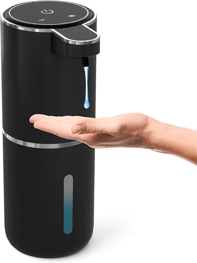 MTYGK Automatic Soap Dispenser Touchless,Liquid Hand Soap Dispenser 12.8oz USB 4levels Adjustable Dispenser Electric Wall Mounted Smart for Bathroom and Kitchen Dish Soap，Easy for Toddlers(Black)