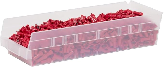 Akro-Mils 30138 Plastic Shelf Bins, Heavy Duty Storage Bins for Garage, Closet, and Drawer Organization, 18-Inch x 6-1/2-Inch x 4-Inch, Clear, 12-Pack