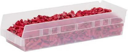Akro-Mils 30138 Plastic Shelf Bins, Heavy Duty Storage Bins for Garage, Closet, and Drawer Organization, 18-Inch x 6-1/2-Inch x 4-Inch, Clear, 12-Pack