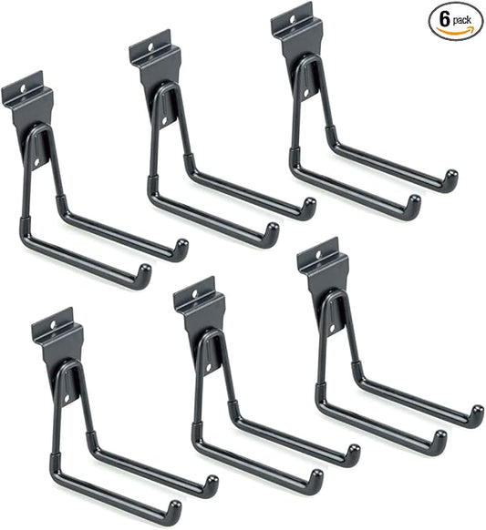Slatwall Accessories, Black Slatwall Hooks, Garage Utility Hooks for Slatwall, 6 Pack Medium U Hook