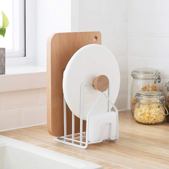 Poeland Kitchen Pantry Organizer Rack for Dinnerware, Bakeware, Cookware, Cutting Boards, Pan Lids