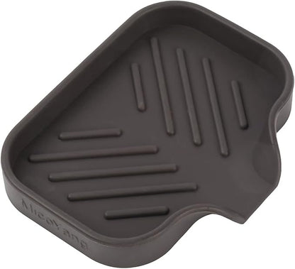 MicoYang Silicone Bathroom Soap Dishes with Drain Spout-Bathroom and Kitchen Sink Organizer,Sponge Holder,Dish Soap Tray,Perfect for Dispenser,Scrubber,Bottle,Cup on Sink or Counter-Coffee 4.9"×3.2"