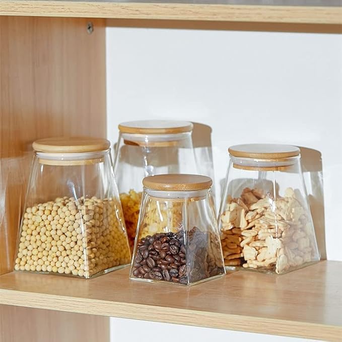 Glass Jars with Bamboo Lids, Candy Jar with Lid, Coffee jar for Counter, Cookie Jar with Airtight Lids, Clear Glass Jar for Candy, Tea, Coffee Bean, Sugar, Spices, Apothecary etc (25oz/750ml)
