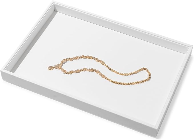 White Leather Jewelry Tray Necklace Bracelet Holder Stackable Jewelry Drawer Organizer Tray for Necklace Bracelets Watches Earring Ring Storage Display