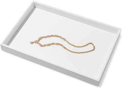 White Leather Jewelry Tray Necklace Bracelet Holder Stackable Jewelry Drawer Organizer Tray for Necklace Bracelets Watches Earring Ring Storage Display