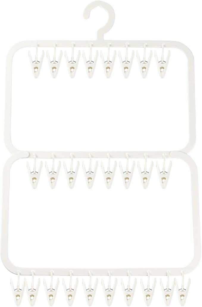 Multi-Layer Clothes Drying Rack with 26 Non-Slip Clips, BPA-Free Portable Hanging Laundry Rack for Baby Clothes, Socks and Underwear, Space-Saving Drip Hanger for Apartment（Off-White）