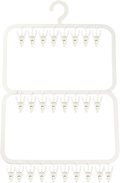 Multi-Layer Clothes Drying Rack with 26 Non-Slip Clips, BPA-Free Portable Hanging Laundry Rack for Baby Clothes, Socks and Underwear, Space-Saving Drip Hanger for Apartment（Off-White）
