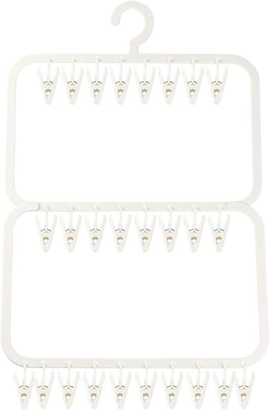 Multi-Layer Clothes Drying Rack with 26 Non-Slip Clips, BPA-Free Portable Hanging Laundry Rack for Baby Clothes, Socks and Underwear, Space-Saving Drip Hanger for Apartment（Off-White）