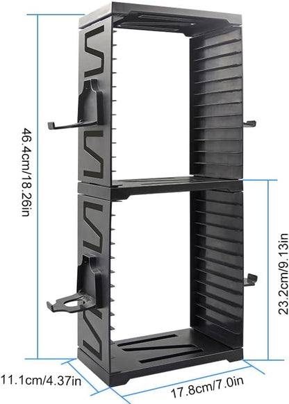 Video Game Storage Tower for PS5 PS4 Xbox Nintendo Switch Games, Universal Discs Organizers 24 PCS with 4 Controllers Holder, Disk Box Stand Rack Accessories