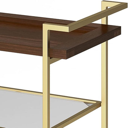 SIMPLIHOME Jace SOLID MANGO WOOD Industrial Contemporary 26 inch Wide Bar Cart in Cognac for the Living room, dining room and kitchen