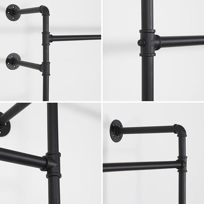 Industrial Pipe Clothes Rack, Heavy Duty Detachable Wall Mounted Black Iron Garment Bar, Clothing Store Display Stands Garment Rack Closet System (125.5 x 93.7inch)