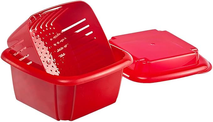 Hutzler 3-in-1 Berry Keeper Colander and Container, Keeps Berries Fresh Longer 2 pints, Red