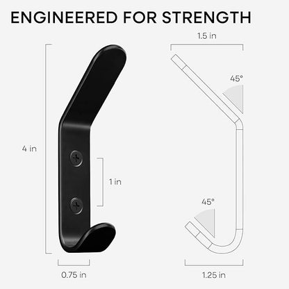 Homeforia Wall Coat Hook Rack - Set of 4 - Black Metal Hooks for Hanging Coats - Hat Hooks - Hat Hangers for Wall
