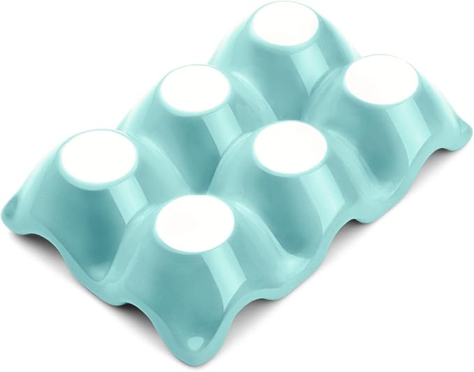 Flexzion Porcelain Egg Crate - 6-Egg Capacity Ceramic Egg Tray, Half Dozen Egg Holder for Fridge, Countertop Display - Blue Decorative Serving Dish and Storage Organizer, 2 Pack