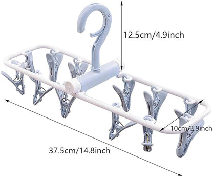 ZACI 2 Pack Clothes Drying Rack,12 Clips Laundry Drying Rack Folding Sock and Underwear Plastics Hanger