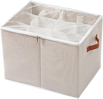 SLDYH Shoe Organizer for Closet, Tidy Up and Organize, Shoe Storage Easy to Store and Search, 12-20 Grid Fabric Shoe Box with Clear Cover (White, 12 Grids)