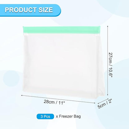 PATIKIL 11"x2"x10.6" Reusable Freezer Bag, 3 Pcs Leakproof Zip Food Storage Stand Up Bags Fridge Snack Vegetable Fruit Ice Container for Long-Lasting Freshness, Green