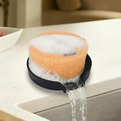 JIEFANYU 2 Pack Holder for Scrub Daddy, Thinnest Build to Last Sponges Holders, Durable Smiley Face Sponge Rack, Large Soap Dish & Sink Caddy Organizer, Dishwasher Safe (Black, 2)