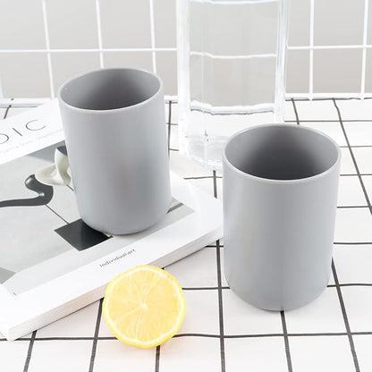 wongwongcat Bathroom Tumblers 2Pcs, Mouthwash Cup, Toothbrush Holders, Drink Mug, Pen Holder, Unbreakable Dishwasher Safe, 10fl.oz(300ml)/Pcs (Grey & Grey)