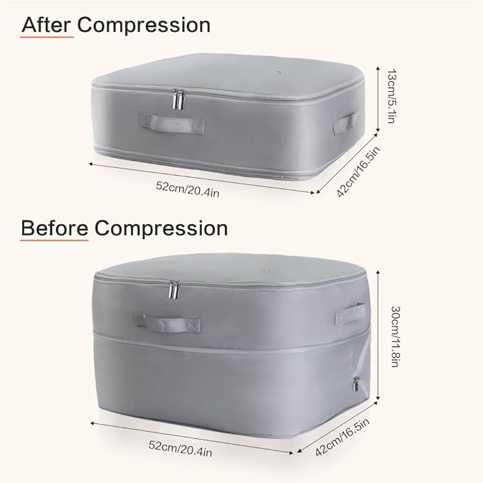 Geernioy Ultra Space Saving Self Compression Storage Bags with Zipper, (Grey) -Compression Organize for Bedding, Comforter Storage Bag for Blankets Duvet Quilts Pillows