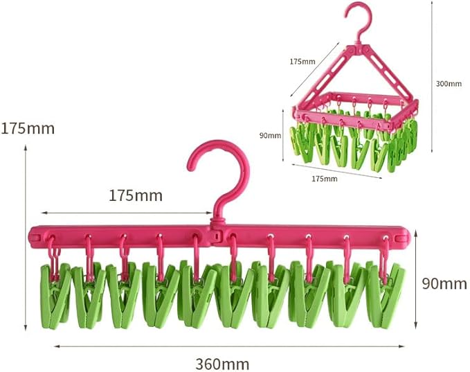 Multipurpose Clothes Drying Rack with 20 Clips – Foldable Sock Hanger with Rotating Hook – Space Saving Underwear & Bra Drying Rack – Portable Travel Laundry Hanger for Balcony Bathroom