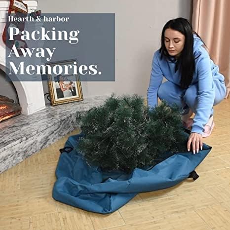Hearth & Harbor 7.5 ft Christmas Tree Storage Bag - Artificial Christmas Tree Bag with Reinforced Handles, Dual Zipper, Wide Opening - Large Storage Container for Trees and Decorations, 2 Piece set